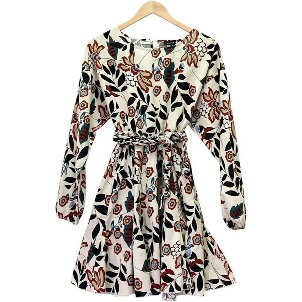 Cottage Tea Floral Long Sleeve 100% Cotton Earth Tone Dress Size Medium
